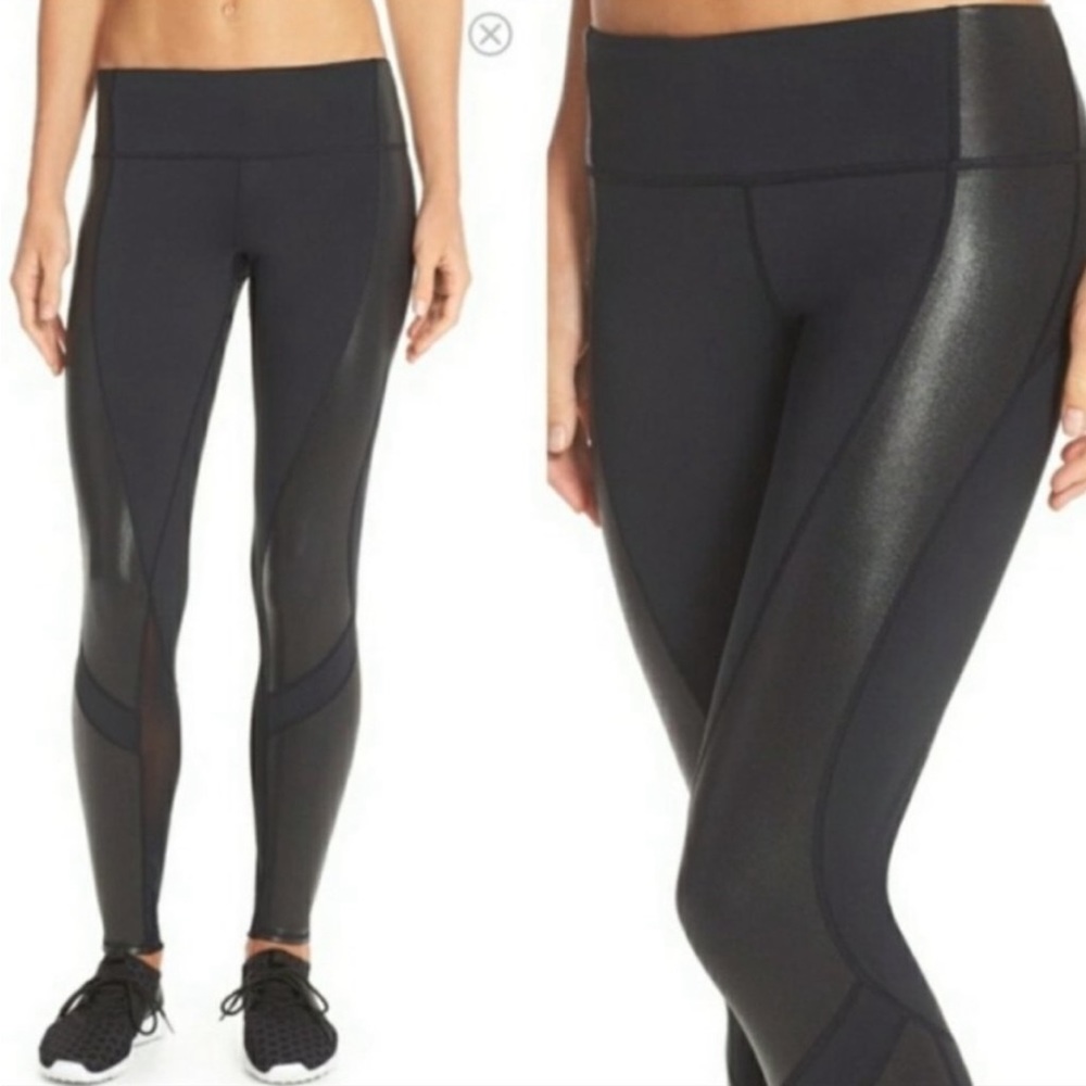 Zella Lived In Panel Coated Leggings Black Mesh Large - Picture 15 of 16
